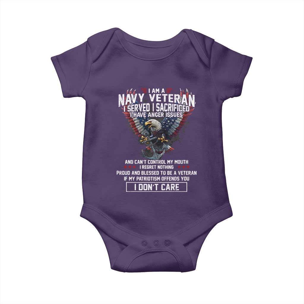 I Am Navy Veteran Baby Onesie I Served I Sacrificed I have Anger Issues Bald Eagle USA Flag TS11 Purple Print Your Wear