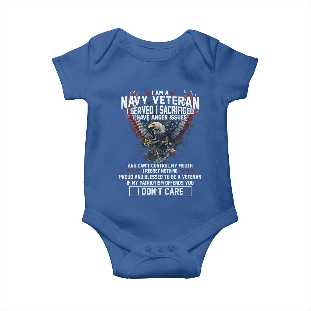 I Am Navy Veteran Baby Onesie I Served I Sacrificed I have Anger Issues Bald Eagle USA Flag TS11 Royal Blue Print Your Wear
