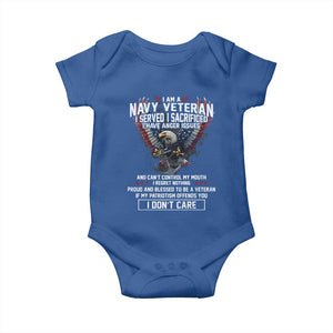 I Am Navy Veteran Baby Onesie I Served I Sacrificed I have Anger Issues Bald Eagle USA Flag TS11 Royal Blue Print Your Wear