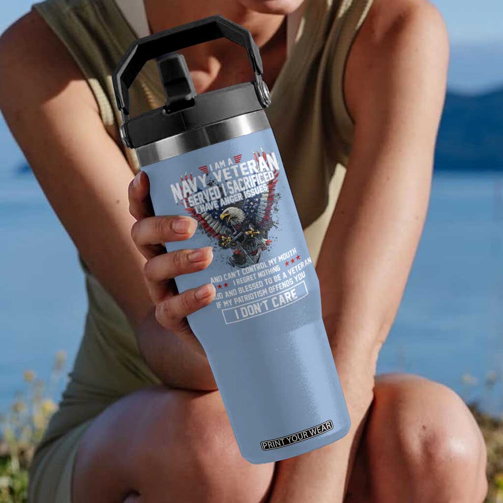 I Am Navy Veteran Flip Straw Tumbler I Served I Sacrificed I have Anger Issues Bald Eagle USA Flag TS11 One Size: 30 oz Light Blue Print Your Wear