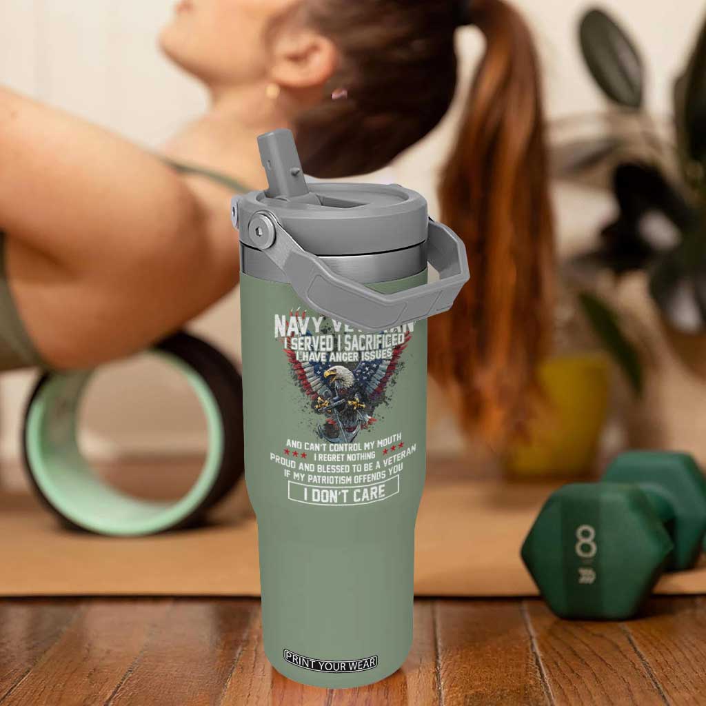 I Am Navy Veteran Flip Straw Tumbler I Served I Sacrificed I have Anger Issues Bald Eagle USA Flag TS11 One Size: 30 oz Moss Green Print Your Wear