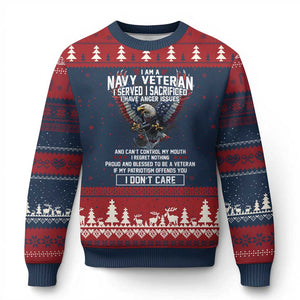 I Am Navy Veteran Ugly Christmas Sweater I Served I Sacrificed I have Anger Issues Bald Eagle USA Flag - Print Your Wear