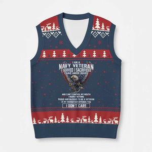 I Am Navy Veteran V-Neck Knit Sweater Vest I Served I Sacrificed I have Anger Issues Bald Eagle USA Flag TS11 Navy Red Print Your Wear