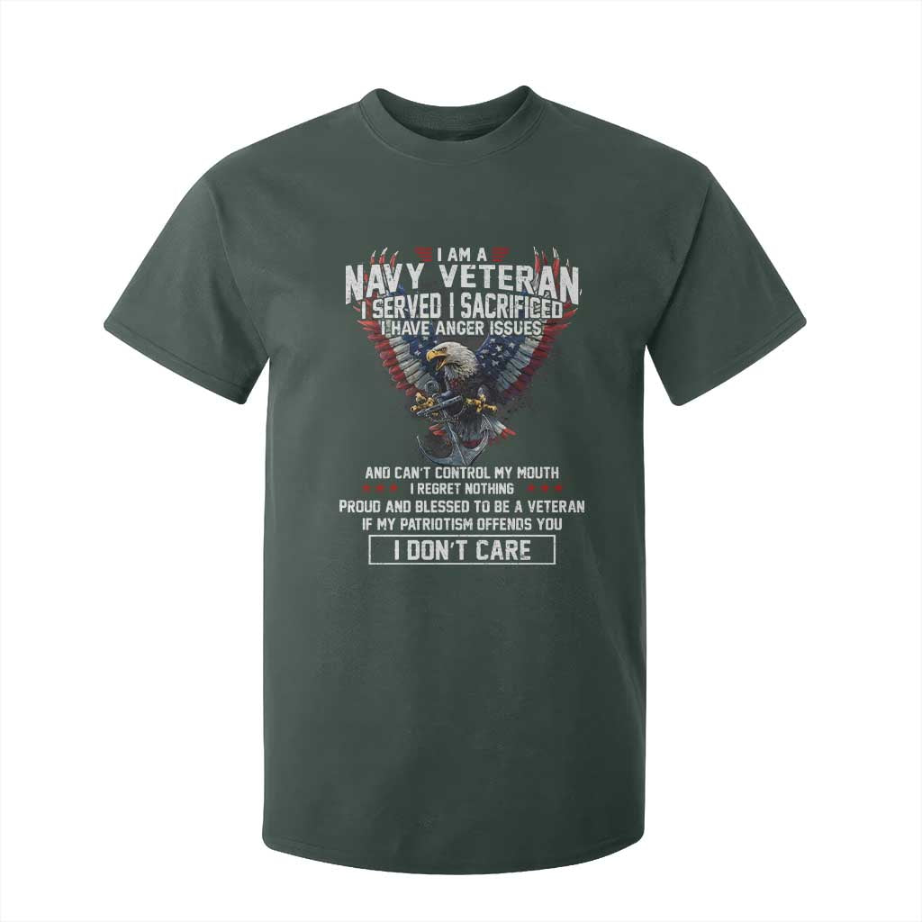 I Am Navy Veteran T Shirt For Kid I Served I Sacrificed I have Anger Issues Bald Eagle USA Flag TS11 Dark Forest Green Print Your Wear
