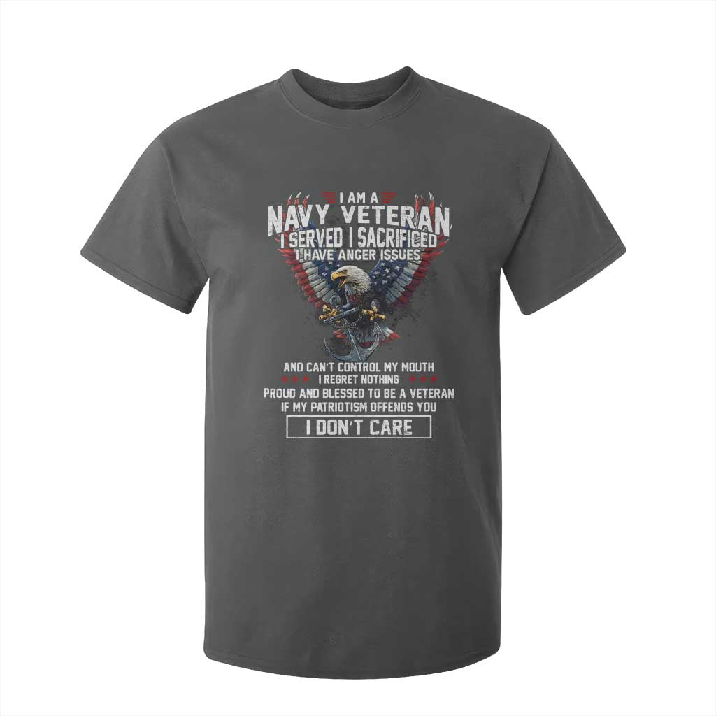 I Am Navy Veteran T Shirt For Kid I Served I Sacrificed I have Anger Issues Bald Eagle USA Flag TS11 Dark Heather Print Your Wear