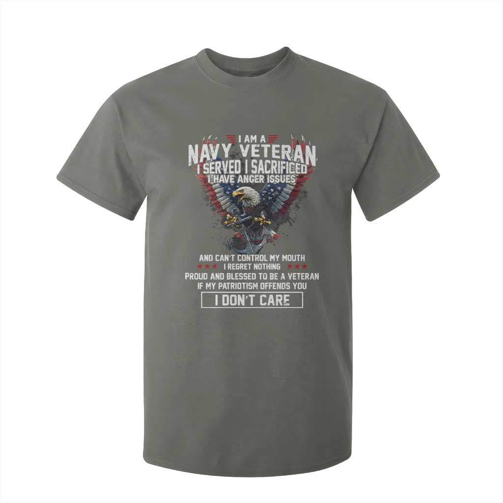 I Am Navy Veteran T Shirt For Kid I Served I Sacrificed I have Anger Issues Bald Eagle USA Flag TS11 Military Green Print Your Wear