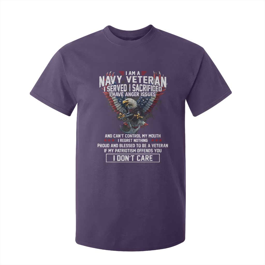 I Am Navy Veteran T Shirt For Kid I Served I Sacrificed I have Anger Issues Bald Eagle USA Flag TS11 Purple Print Your Wear
