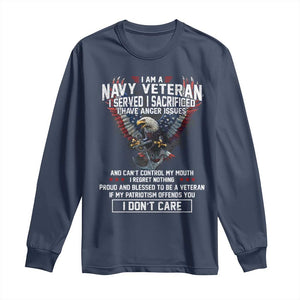 I Am Navy Veteran Long Sleeve Shirt I Served I Sacrificed I have Anger Issues Bald Eagle USA Flag TS11 Navy Print Your Wear