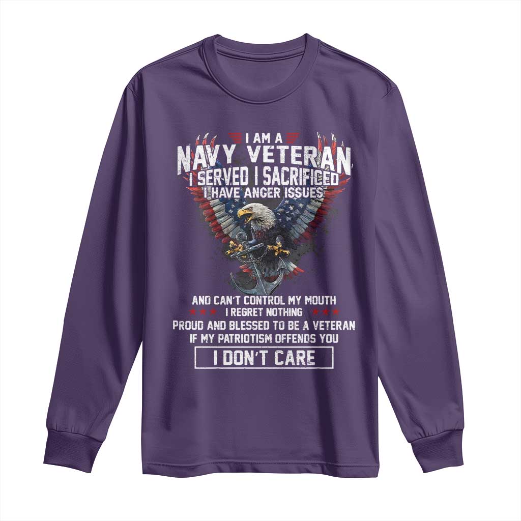 I Am Navy Veteran Long Sleeve Shirt I Served I Sacrificed I have Anger Issues Bald Eagle USA Flag TS11 Purple Print Your Wear