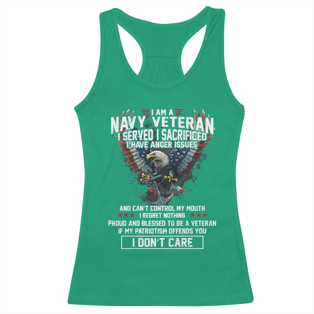I Am Navy Veteran Racerback Tank Top I Served I Sacrificed I have Anger Issues Bald Eagle USA Flag TS11 Irish Green Print Your Wear
