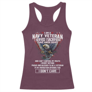 I Am Navy Veteran Racerback Tank Top I Served I Sacrificed I have Anger Issues Bald Eagle USA Flag TS11 Maroon Print Your Wear