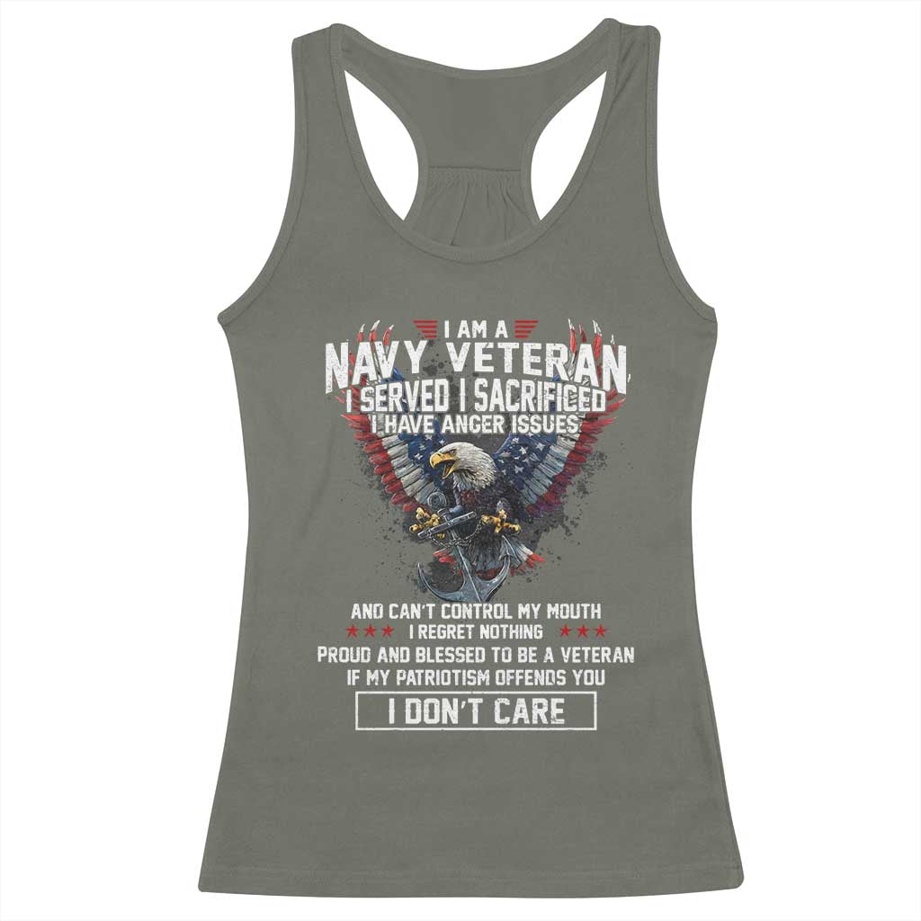 I Am Navy Veteran Racerback Tank Top I Served I Sacrificed I have Anger Issues Bald Eagle USA Flag TS11 Military Green Print Your Wear