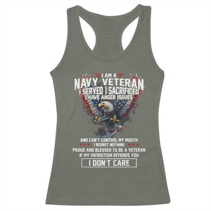I Am Navy Veteran Racerback Tank Top I Served I Sacrificed I have Anger Issues Bald Eagle USA Flag TS11 Military Green Print Your Wear