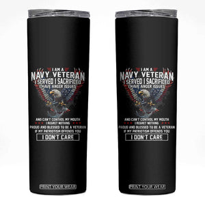 I Am Navy Veteran Skinny Tumbler I Served I Sacrificed I have Anger Issues Bald Eagle USA Flag TS11 Black Print Your Wear