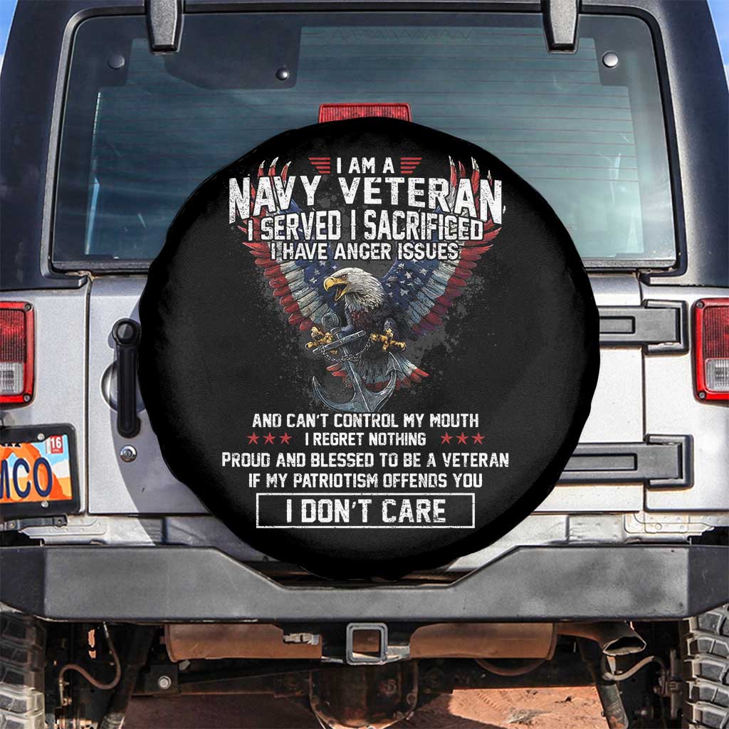 I Am Navy Veteran Spare Tire Cover I Served I Sacrificed I have Anger Issues Bald Eagle USA Flag TS11 No hole Black Print Your Wear