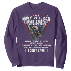 I Am Navy Veteran Sweatshirt I Served I Sacrificed I have Anger Issues Bald Eagle USA Flag TS11 Purple Print Your Wear
