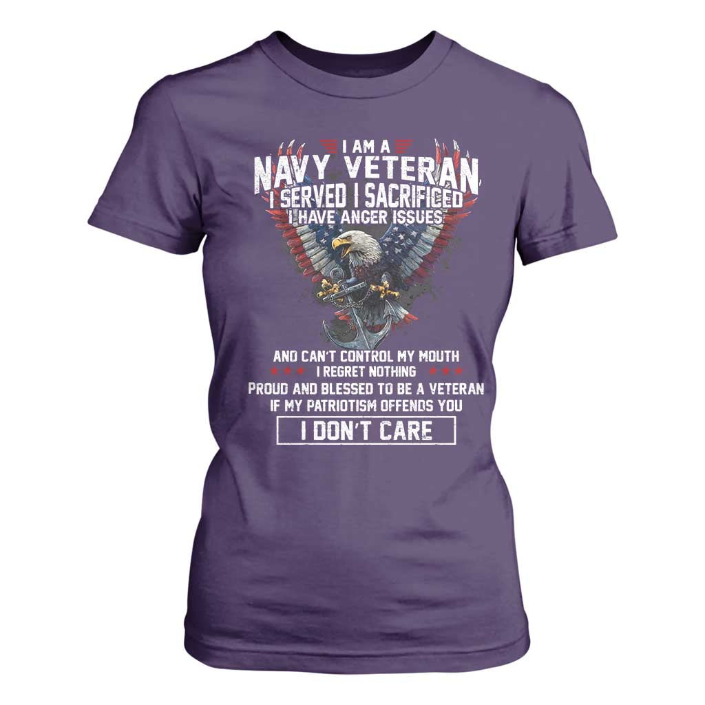 I Am Navy Veteran T Shirt For Women I Served I Sacrificed I have Anger Issues Bald Eagle USA Flag TS11 Purple Print Your Wear