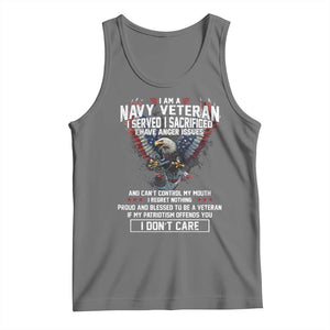 I Am Navy Veteran Tank Top I Served I Sacrificed I have Anger Issues Bald Eagle USA Flag TS11 Black Heather Print Your Wear