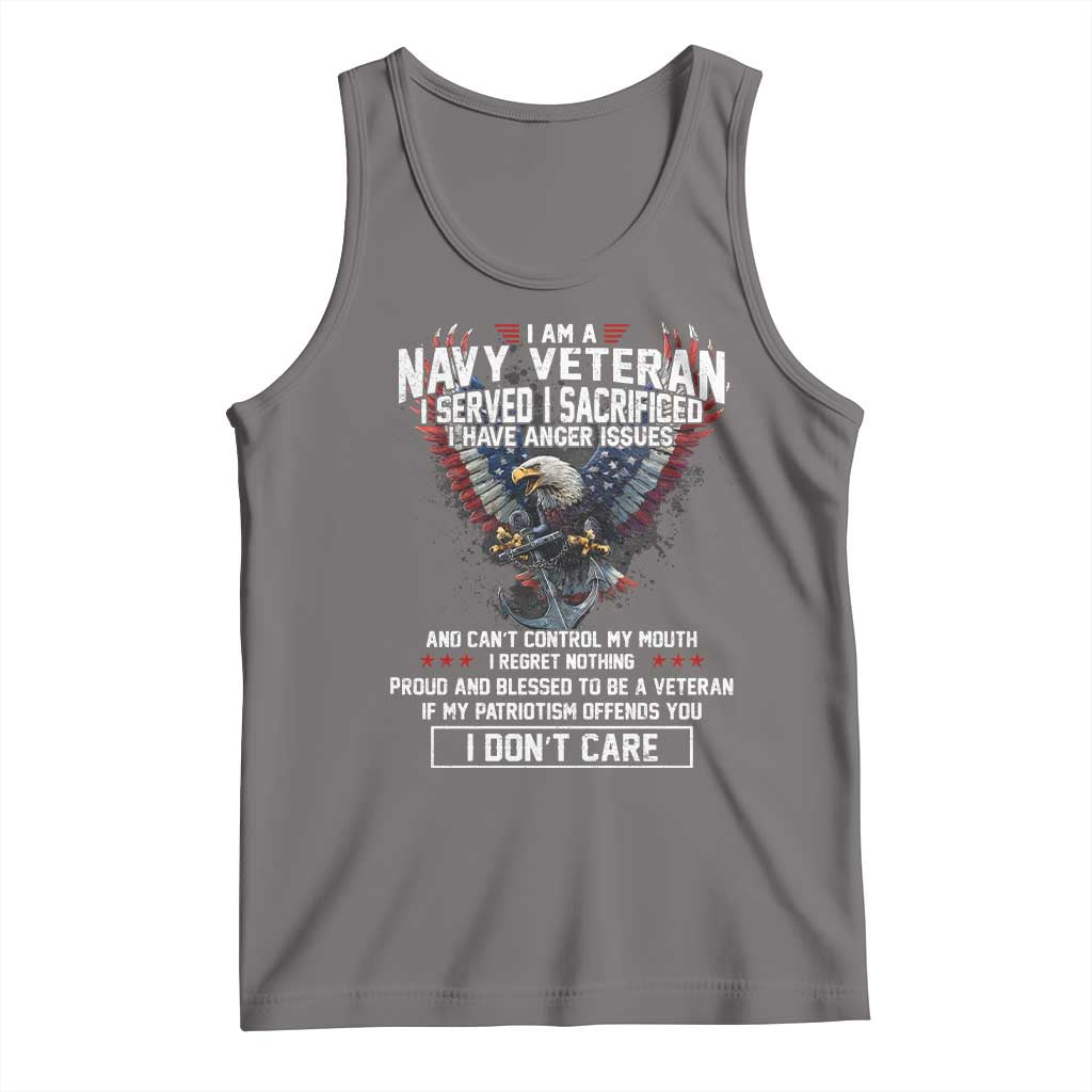 I Am Navy Veteran Tank Top I Served I Sacrificed I have Anger Issues Bald Eagle USA Flag TS11 Deep Heather Print Your Wear