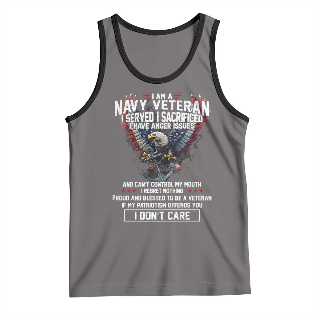 I Am Navy Veteran Tank Top I Served I Sacrificed I have Anger Issues Bald Eagle USA Flag TS11 Deep Heather Black Print Your Wear