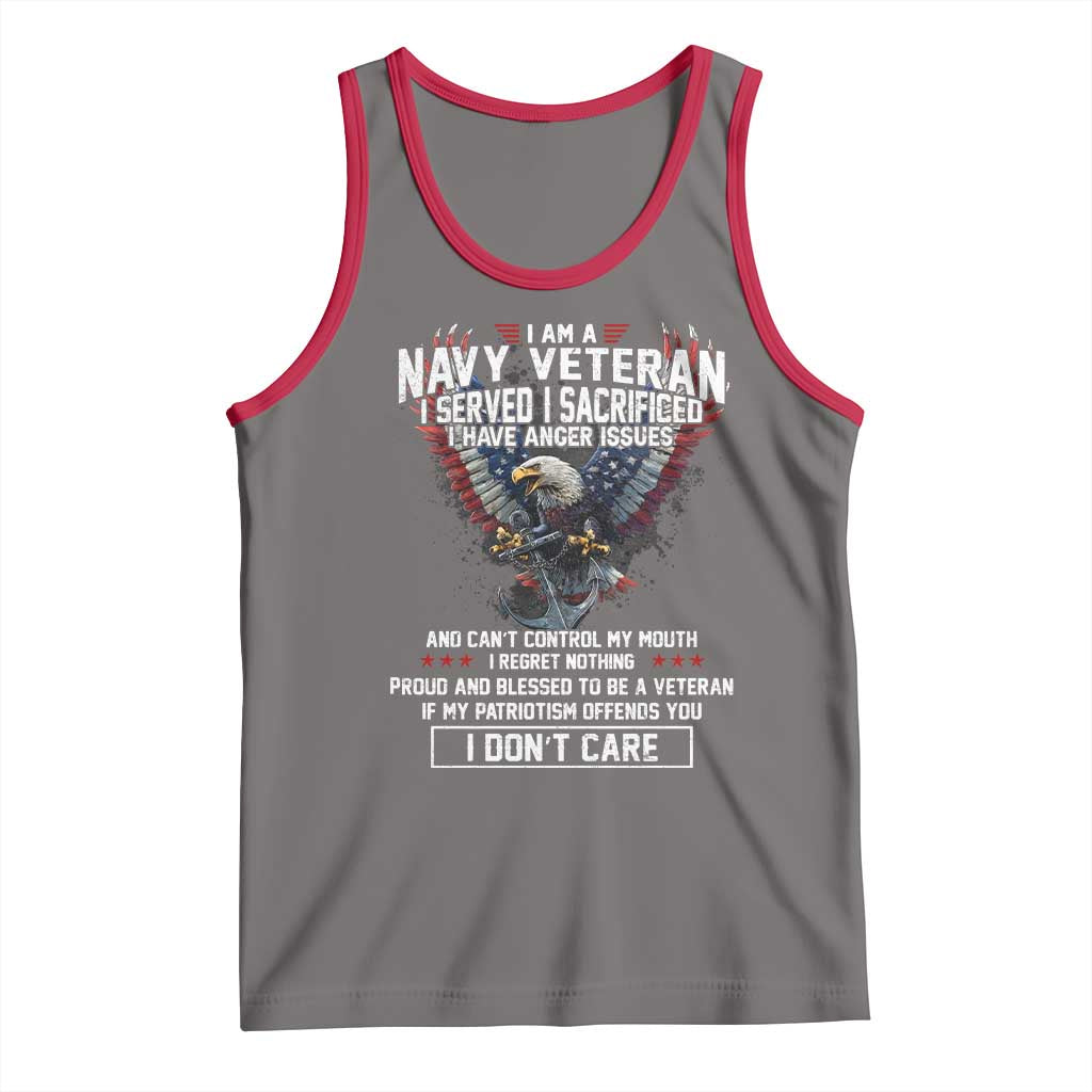 I Am Navy Veteran Tank Top I Served I Sacrificed I have Anger Issues Bald Eagle USA Flag TS11 Deep Heather Red Print Your Wear