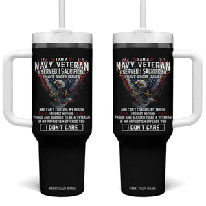 I Am Navy Veteran Tumbler With Handle I Served I Sacrificed I have Anger Issues Bald Eagle USA Flag TS11 One Size: 40 oz Black Print Your Wear