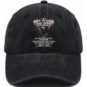 I Am Navy Veteran Washed Cotton Baseball Cap I Served I Sacrificed I have Anger Issues Bald Eagle USA Flag TS11 Washed Cap Universal Fit Black Print Your Wear