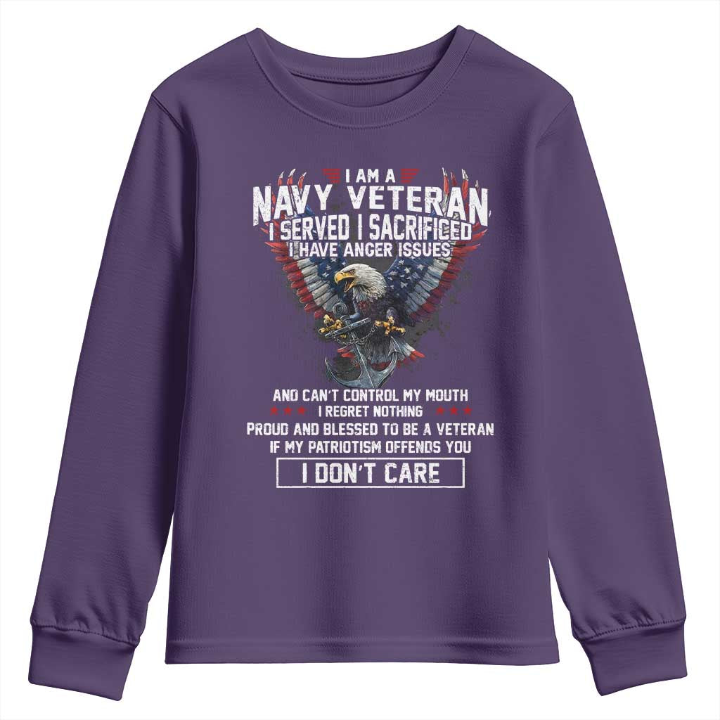 I Am Navy Veteran Youth Sweatshirt I Served I Sacrificed I have Anger Issues Bald Eagle USA Flag TS11 Purple Print Your Wear