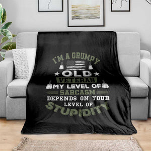 I Am A Grumpy Old Veteran My Level Of Sarcasm Depends On Your Level Of Stupidity Throw Blanket TS11 Print Your Wear