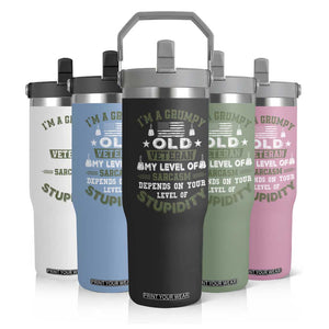 I Am A Grumpy Old Veteran My Level Of Sarcasm Depends On Your Level Of Stupidity Flip Straw Tumbler TS11 Print Your Wear
