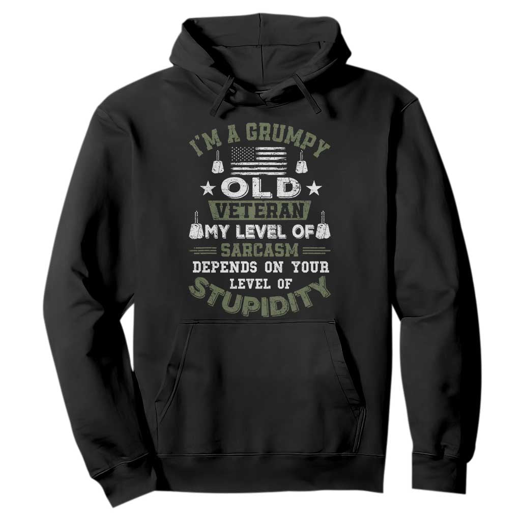 I Am A Grumpy Old Veteran My Level Of Sarcasm Depends On Your Level Of Stupidity Hoodie TS11 Black Print Your Wear