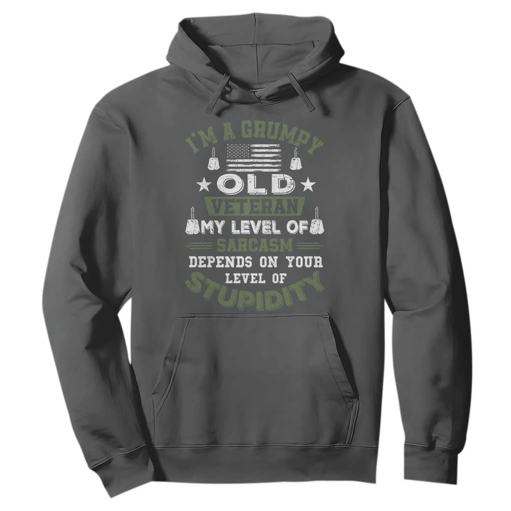 I Am A Grumpy Old Veteran My Level Of Sarcasm Depends On Your Level Of Stupidity Hoodie TS11 Dark Heather Print Your Wear