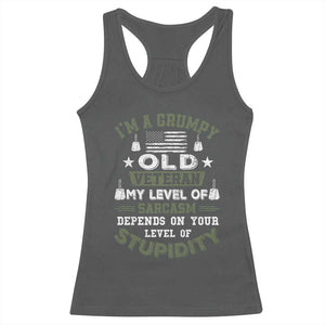I Am A Grumpy Old Veteran My Level Of Sarcasm Depends On Your Level Of Stupidity Racerback Tank Top TS11 Dark Heather Print Your Wear