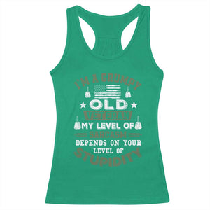 I Am A Grumpy Old Veteran My Level Of Sarcasm Depends On Your Level Of Stupidity Racerback Tank Top TS11 Irish Green Print Your Wear