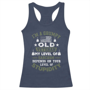 I Am A Grumpy Old Veteran My Level Of Sarcasm Depends On Your Level Of Stupidity Racerback Tank Top TS11 Navy Print Your Wear