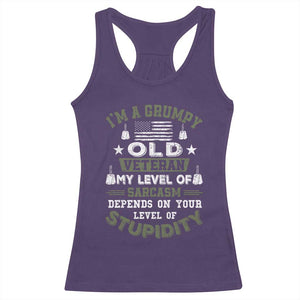 I Am A Grumpy Old Veteran My Level Of Sarcasm Depends On Your Level Of Stupidity Racerback Tank Top TS11 Purple Print Your Wear