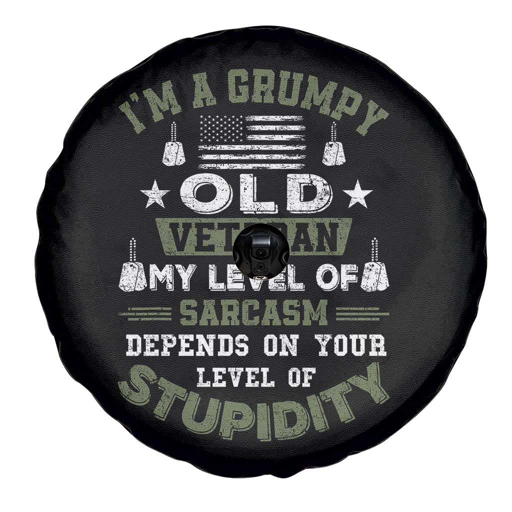 I Am A Grumpy Old Veteran My Level Of Sarcasm Depends On Your Level Of Stupidity Spare Tire Cover TS11 Print Your Wear