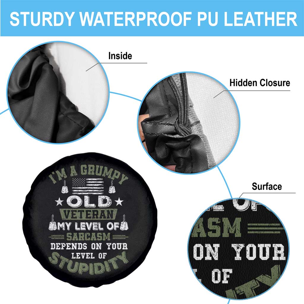 I Am A Grumpy Old Veteran My Level Of Sarcasm Depends On Your Level Of Stupidity Spare Tire Cover TS11 Print Your Wear