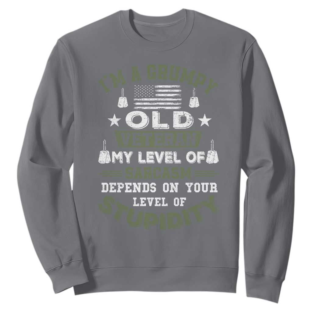 I Am A Grumpy Old Veteran My Level Of Sarcasm Depends On Your Level Of Stupidity Sweatshirt TS11 Charcoal Print Your Wear
