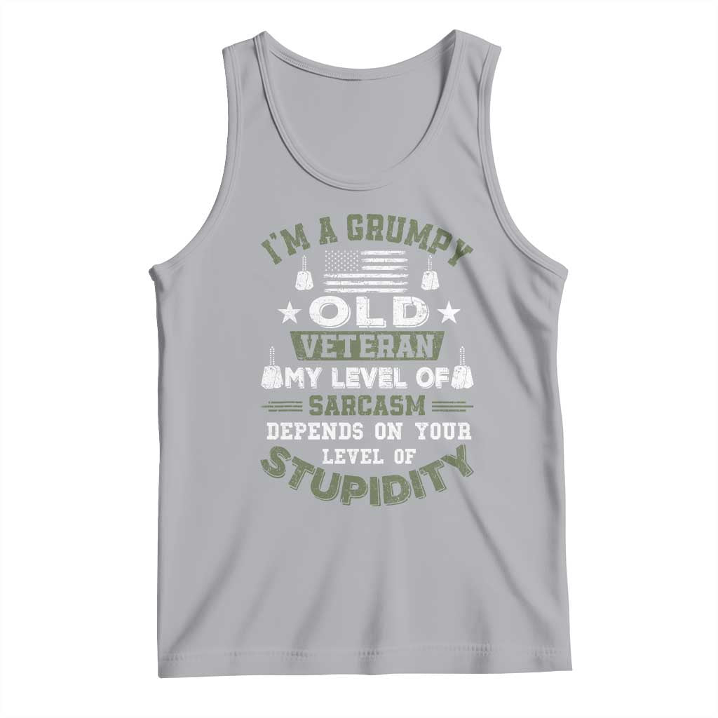 I Am A Grumpy Old Veteran My Level Of Sarcasm Depends On Your Level Of Stupidity Tank Top TS11 Athletic Heather Print Your Wear