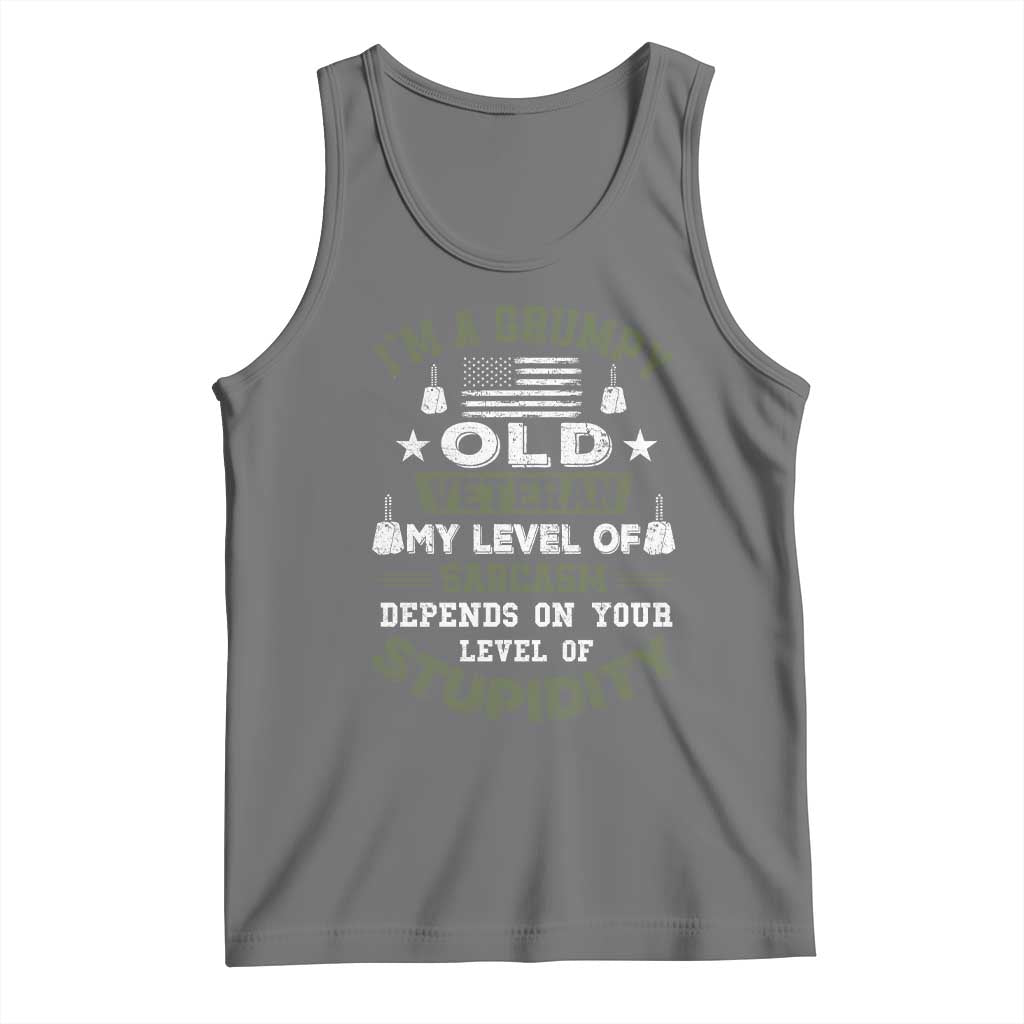 I Am A Grumpy Old Veteran My Level Of Sarcasm Depends On Your Level Of Stupidity Tank Top TS11 Black Heather Print Your Wear