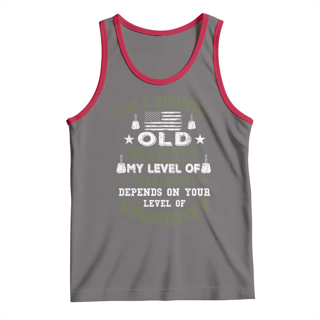 I Am A Grumpy Old Veteran My Level Of Sarcasm Depends On Your Level Of Stupidity Tank Top TS11 Deep Heather Red Print Your Wear