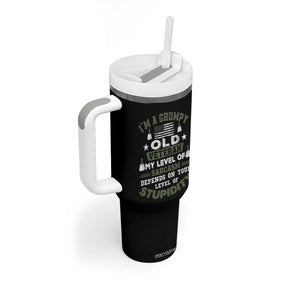 I Am A Grumpy Old Veteran My Level Of Sarcasm Depends On Your Level Of Stupidity Tumbler With Handle TS11 Print Your Wear