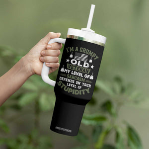 I Am A Grumpy Old Veteran My Level Of Sarcasm Depends On Your Level Of Stupidity Tumbler With Handle TS11 Print Your Wear