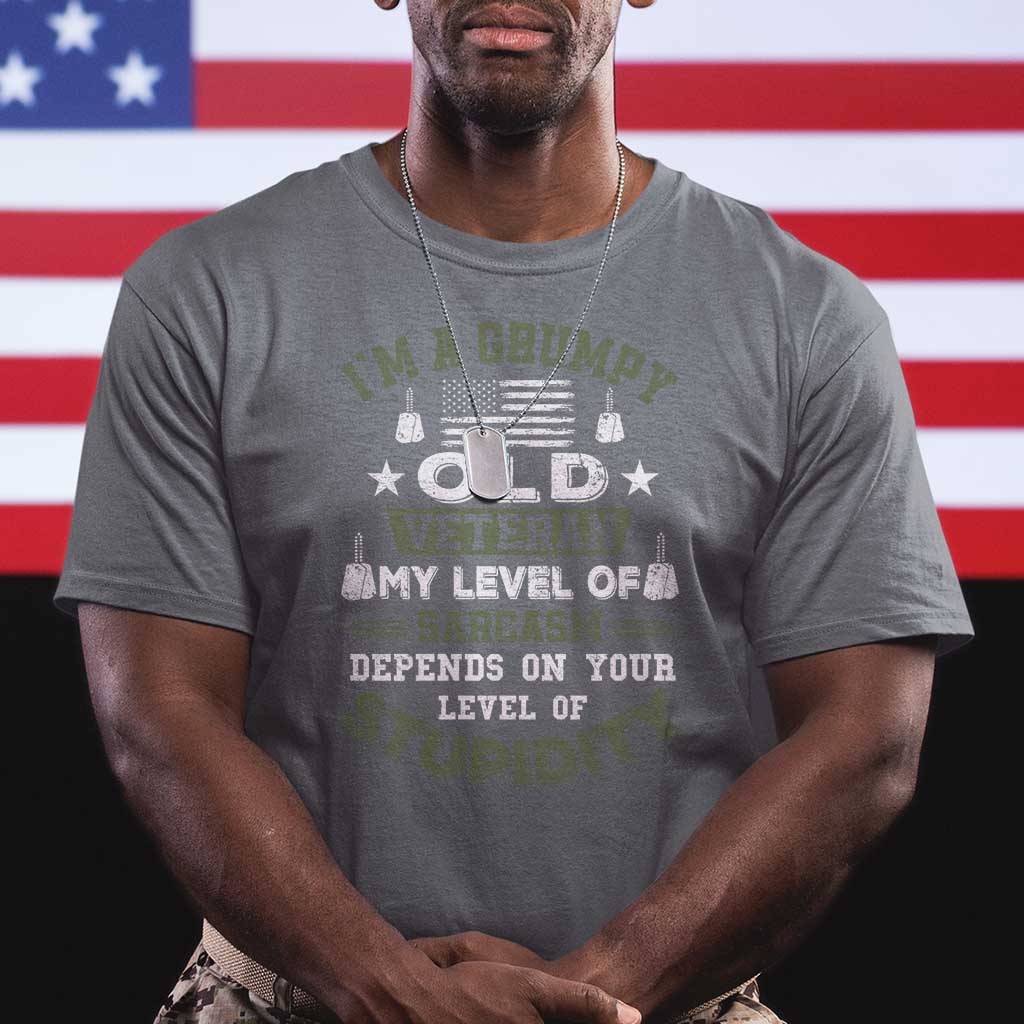 I Am A Grumpy Old Veteran My Level Of Sarcasm Depends On Your Level Of Stupidity T Shirt TS11 Charcoal Print Your Wear
