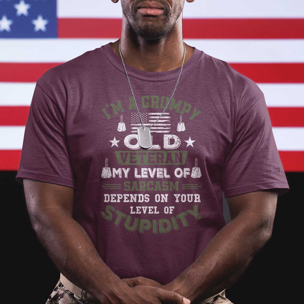 I Am A Grumpy Old Veteran My Level Of Sarcasm Depends On Your Level Of Stupidity T Shirt TS11 Maroon Print Your Wear