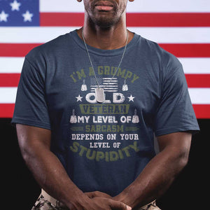 I Am A Grumpy Old Veteran My Level Of Sarcasm Depends On Your Level Of Stupidity T Shirt TS11 Navy Print Your Wear