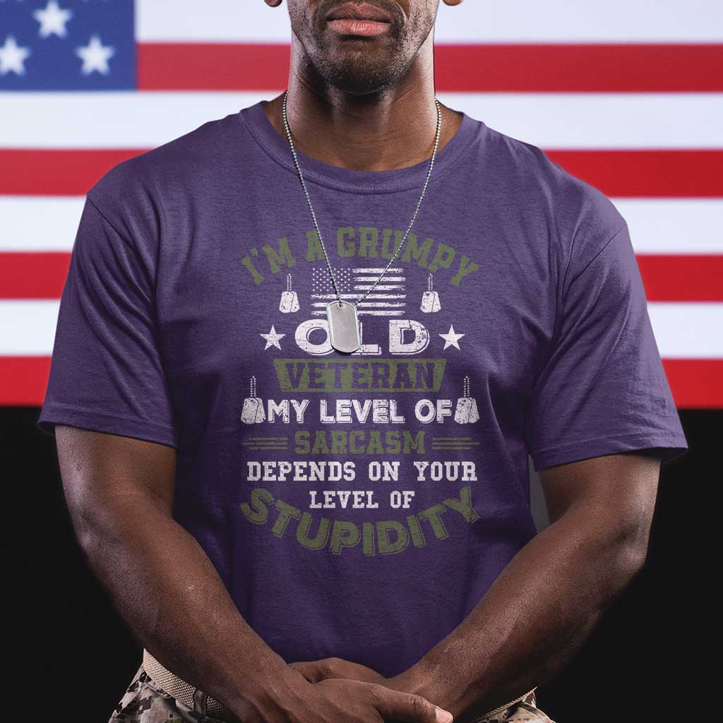 I Am A Grumpy Old Veteran My Level Of Sarcasm Depends On Your Level Of Stupidity T Shirt TS11 Purple Print Your Wear