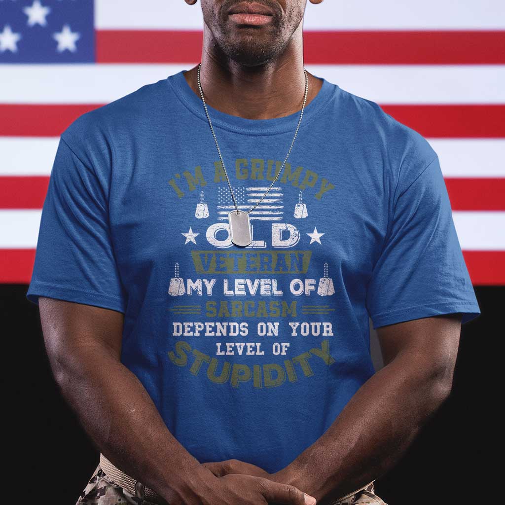 I Am A Grumpy Old Veteran My Level Of Sarcasm Depends On Your Level Of Stupidity T Shirt TS11 Royal Blue Print Your Wear
