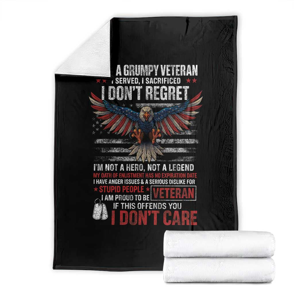 I Am A Grumpy Veteran I Served I Sacrificed I Dont Regret Throw Blanket American Flag Bald Eagle TS11 Black Print Your Wear